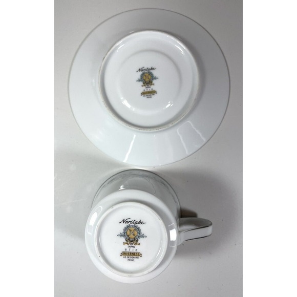 Noritake Japan Inverness Tea Coffee Flat Cup & Saucer 6716 Blue Flower Platinum - Picture 7 of 10